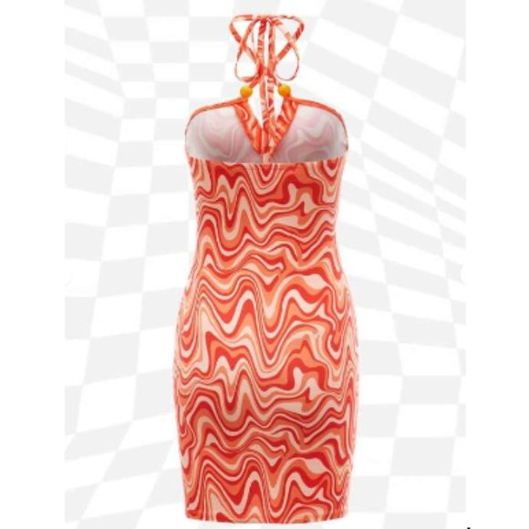 NWOT Retro Print Backless Halter BodyCon Dress Size 6 (Med) Y2K R… - Picture 3 of 11